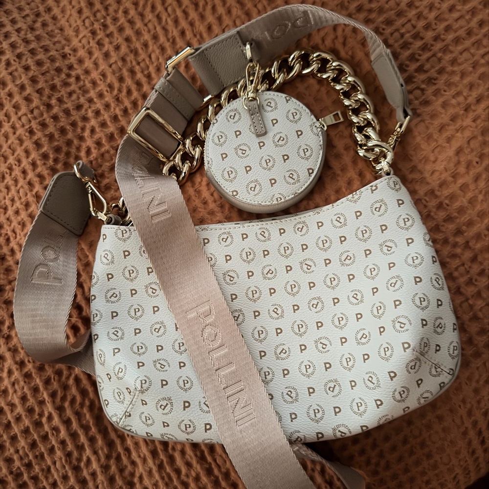 Pollini Beige Shoulder Bag with Gold Chain